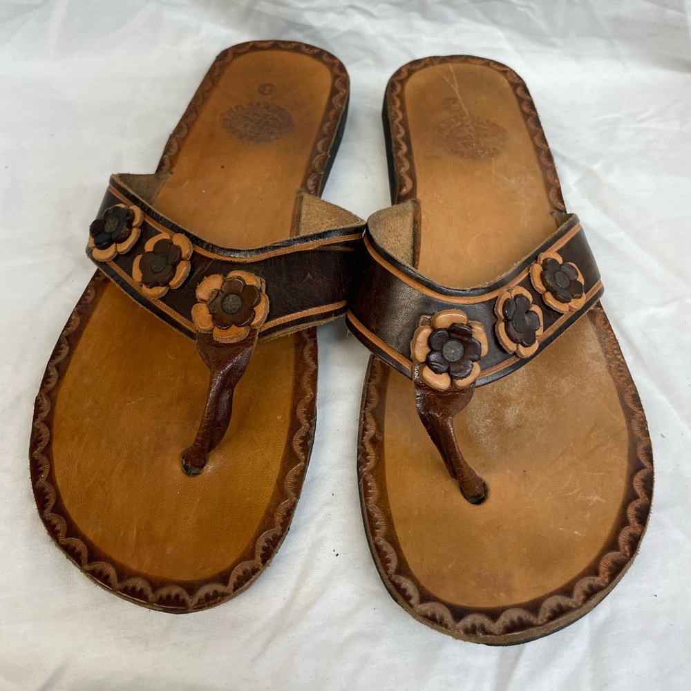 Artesian handcrafted Floral Leather Sandals ladies sz 6